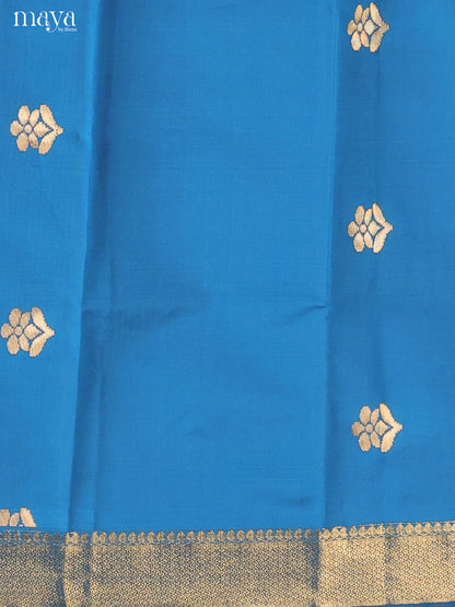 Grand Blue Semi Soft Silk Suit Set With Golden Buttas & Maroon Dupatta