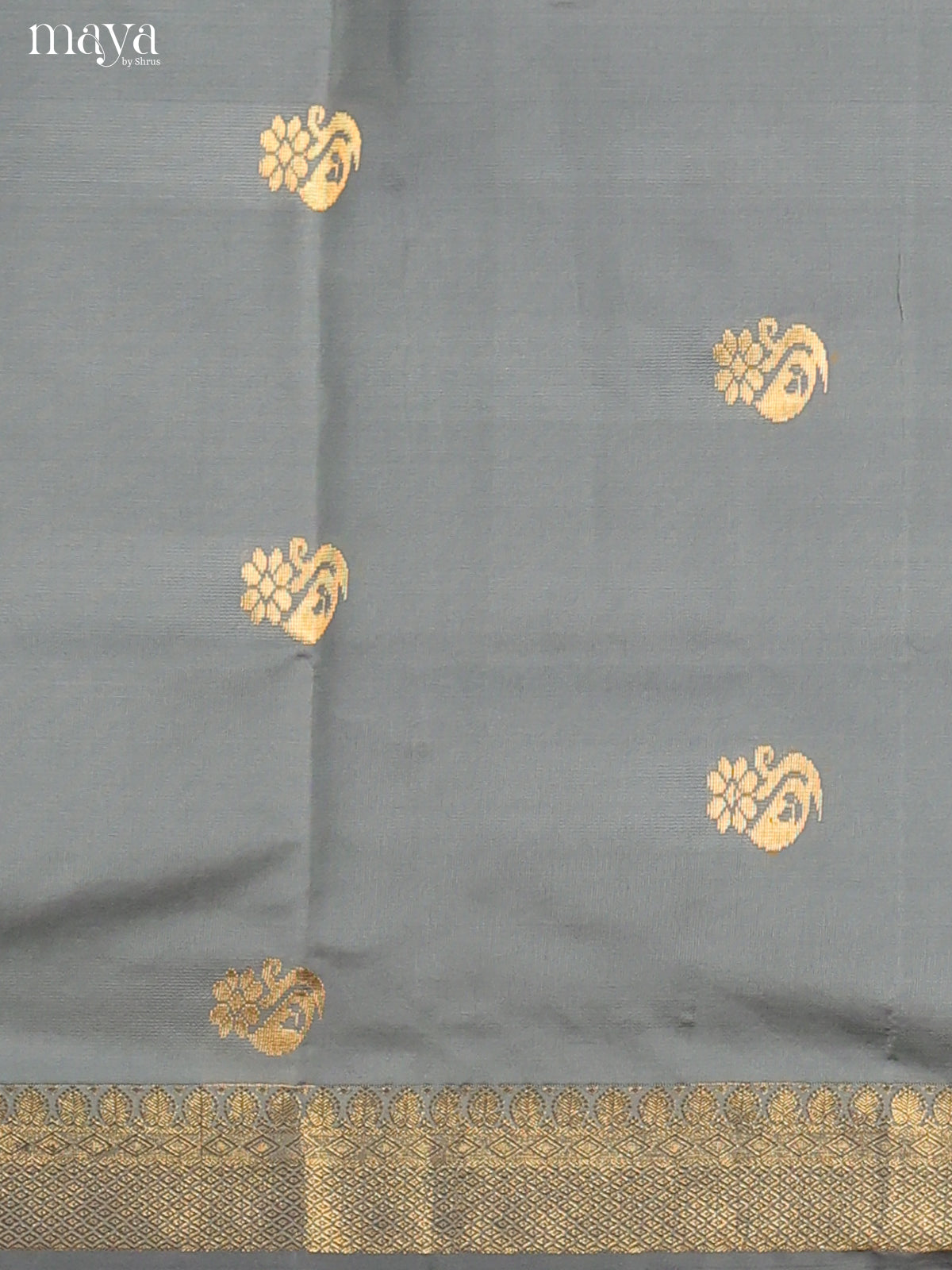 Exquisite Grey Semi Silk Salwar Suit With Zari Buttis & Purple Dupatta