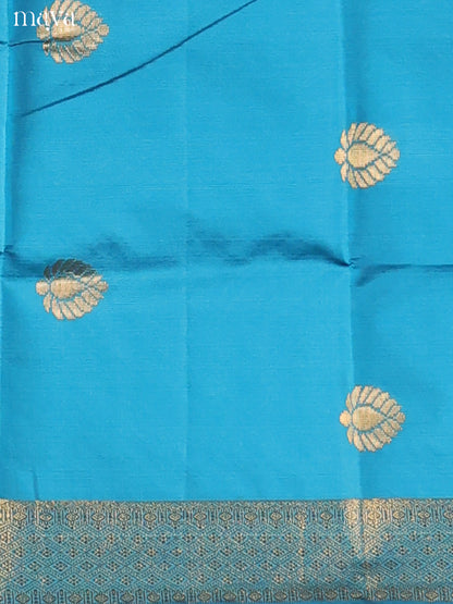 Serene Blue Semi Soft Silk Salwar Suit With Zari Buttas & Wine Dupatta