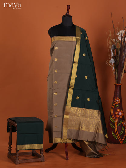 Charming Grey Semi Soft Silk Salwar Suit With Green Dupatta