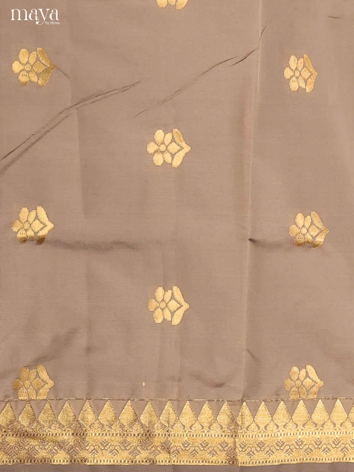Opulent Taupe Semi Soft Silk Suit Set With Zari Buttas & Navy Blue Dupatta
