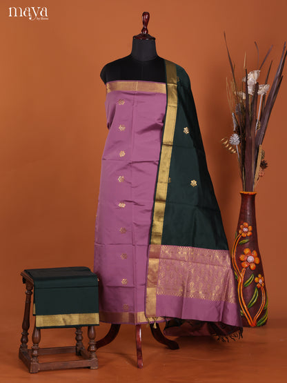 Regal Mauve Semi Soft Silk Material With Zari Buttas & Bottle Green Dupatta