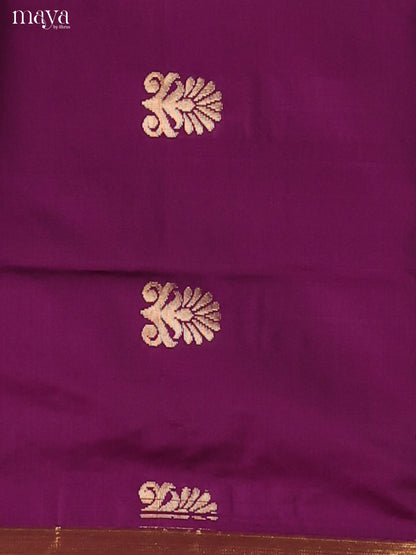 Classy Violet Semi Silk Salwar Suit With Floral Motifs & Green Dupatta