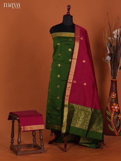 Green & Maroon-semi softsilk salwar Unstitch