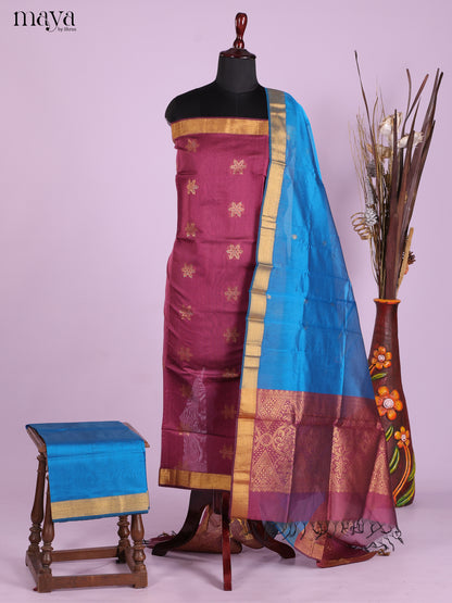 Maroon & Blue -Semi silkcotton salwar unstitch