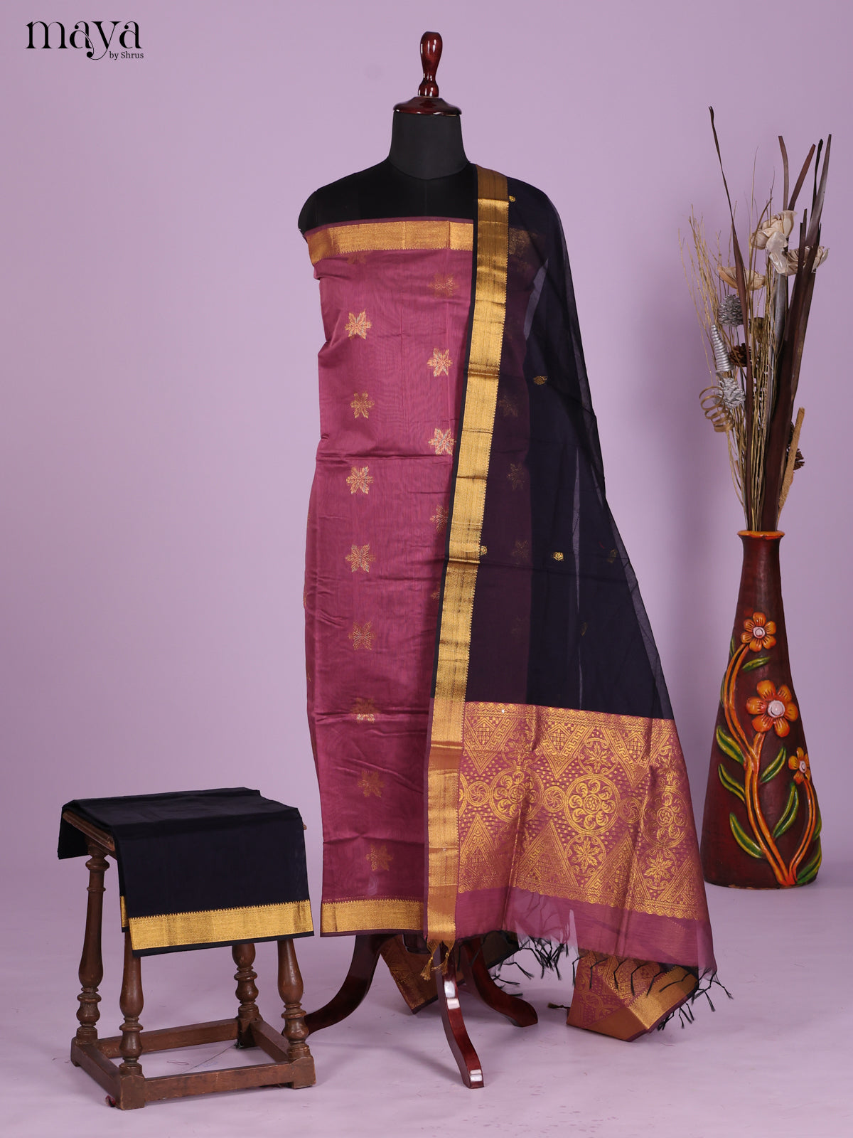 Pink & Blue -Semi silkcotton salwar unstitch