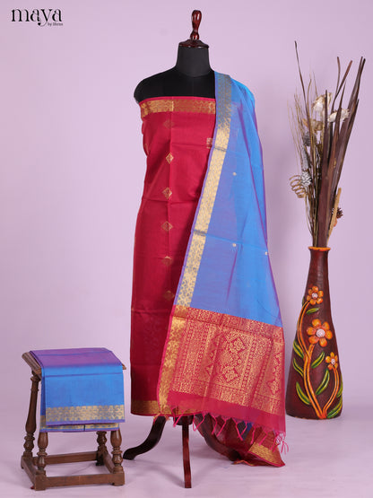 Red & Blue-Semi silkcotton salwar unstitch