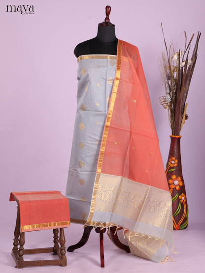 Grey & Peach-Semi silkcotton salwar unstitch