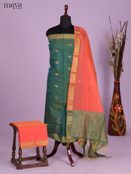 Green & Orange -Semi silkcotton salwar unstitch