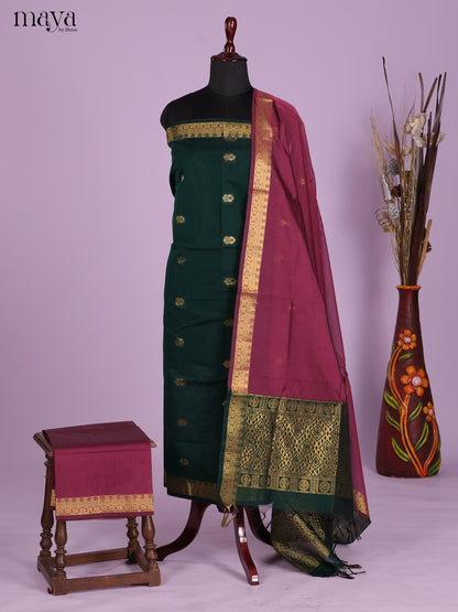 Green & Maroon-Semi silkcotton salwar unstitch