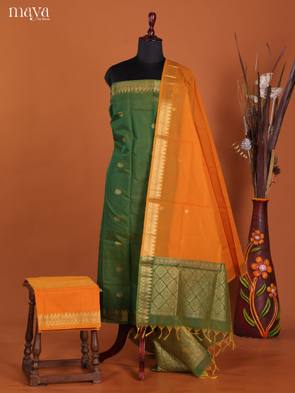 Green & Orange -Semi silkcotton salwar unstitch