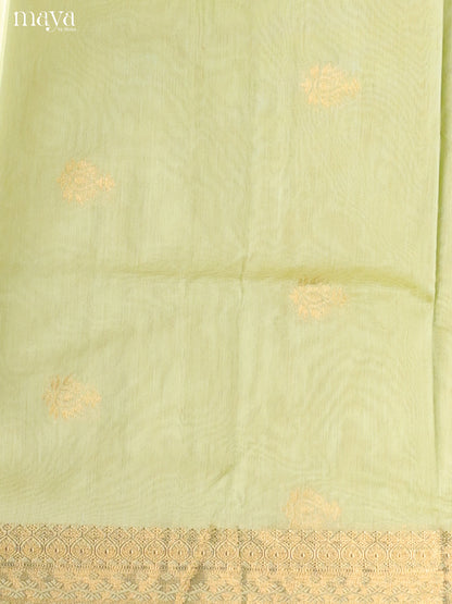 Pista Green & Orange-Semi silkcotton salwar unstitch