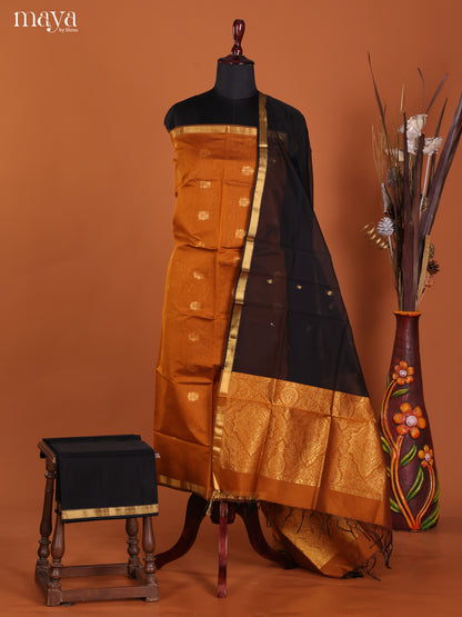 Brick & Black-Semi silkcotton salwar unstitch