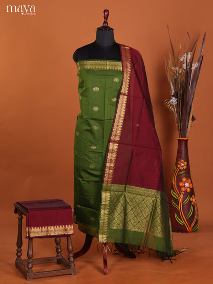 Green & Maroon-Semi silkcotton salwar unstitch