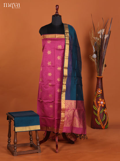 Pink & Blue-Semi silkcotton salwar unstitch