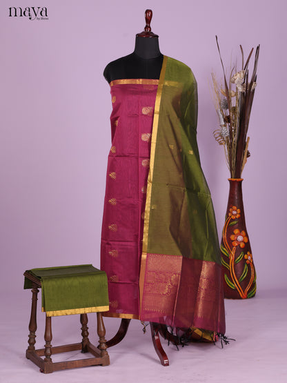 Purple & Green-Semi silkcotton salwar unstitch