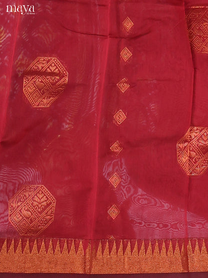 Red & Blue -Semi silkcotton salwar unstitch