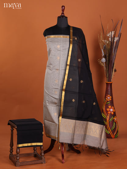 Grey & Black-Semi silkcotton salwar unstitch
