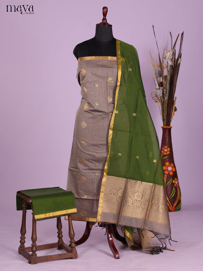Grey & Green-Semi silkcotton salwar unstitch
