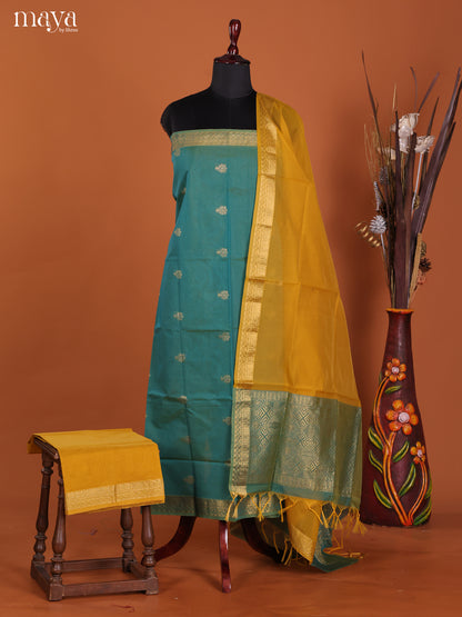 Green & Mustard-Semi silkcotton salwar unstitch