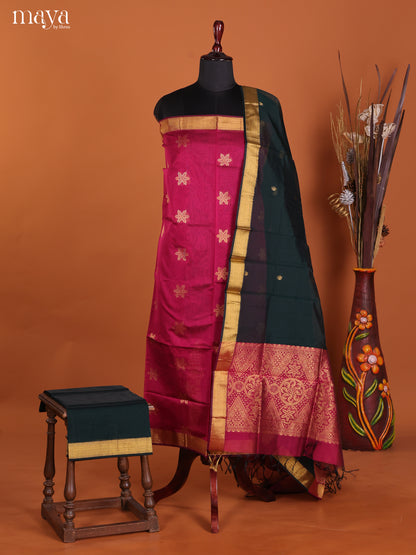 Pink & Green-Semi silkcotton salwar unstitch