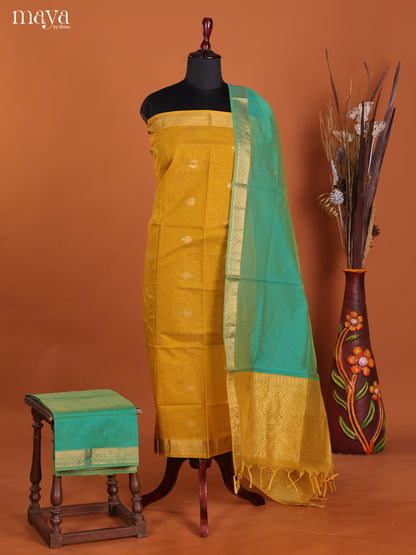 Yellow & Green-Semi silkcotton salwar unstitch