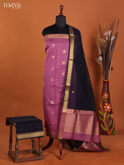 Pink & Blue -Semi silkcotton salwar unstitch