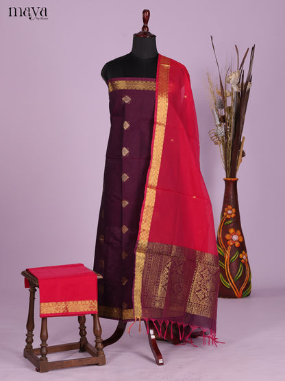 Violet & Red -Semi silkcotton salwar unstitch