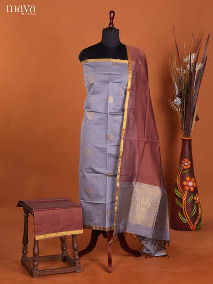 Greyish Blue & Brown -Semi silkcotton salwar unstitch