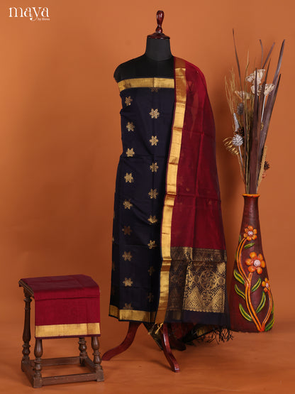 Blue & Maroon -Semi silkcotton salwar unstitch