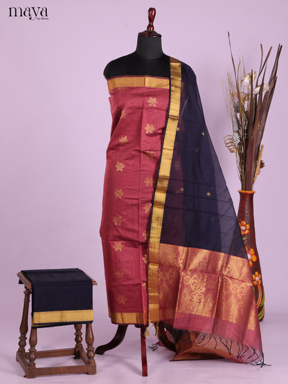 Red & Blue -Semi silkcotton salwar unstitch