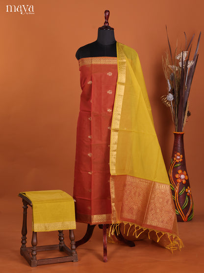 Brick & Mustardy Green-Semi silkcotton salwar unstitch