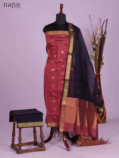 Red & Blue-Semi silkcotton salwar unstitch