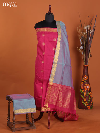 Pink & Blue-Semi silkcotton salwar unstitch
