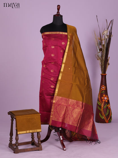 Maroon & Mustard-Semi silkcotton salwar unstitch