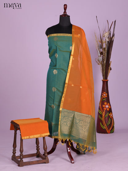 Green & Orange-Semi silkcotton salwar unstitch