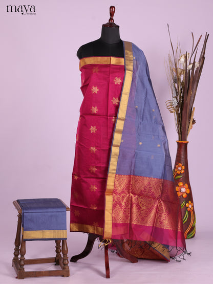 Maroon & Blue -Semi silkcotton salwar unstitch