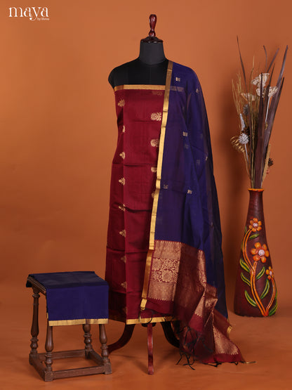 Red &Blue-Semi silkcotton salwar unstitch