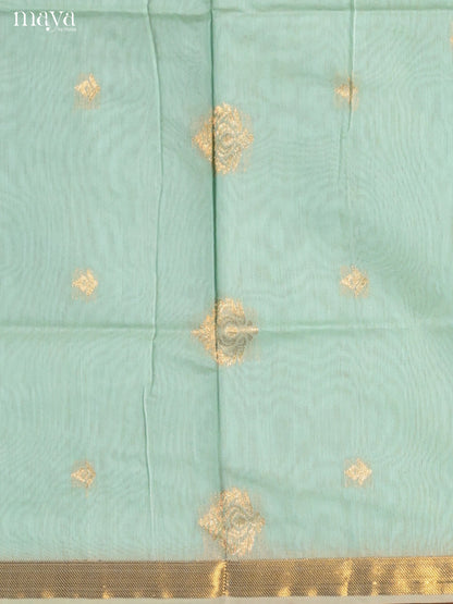 Ice Blue & brown-Semi silkcotton salwar unstitch