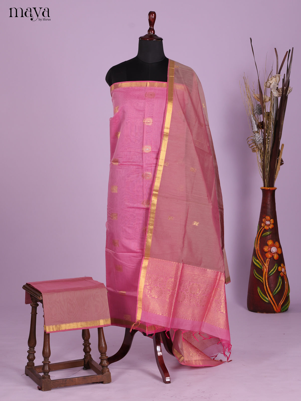 Pink& Mauve -Semi silkcotton salwar unstitch