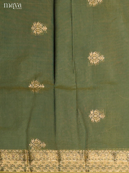 Green & Orangish Pink-Semi silkcotton salwar unstitch