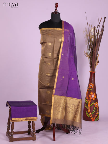 Grey & Violet-Semi silkcotton salwar unstitch