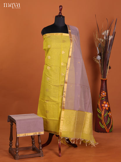 Light Green & Lavender-Semi silkcotton salwar unstitch