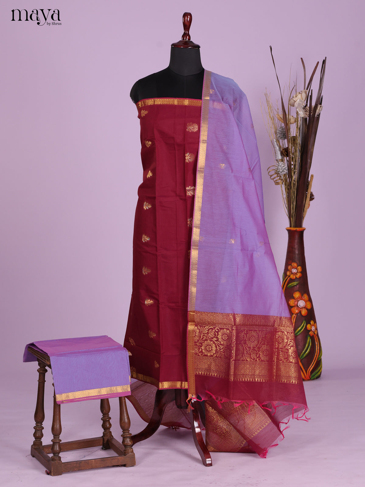 Maroon & Purple -Semi silkcotton salwar unstitch