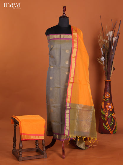 Grey & Orange-Semi silkcotton salwar unstitch