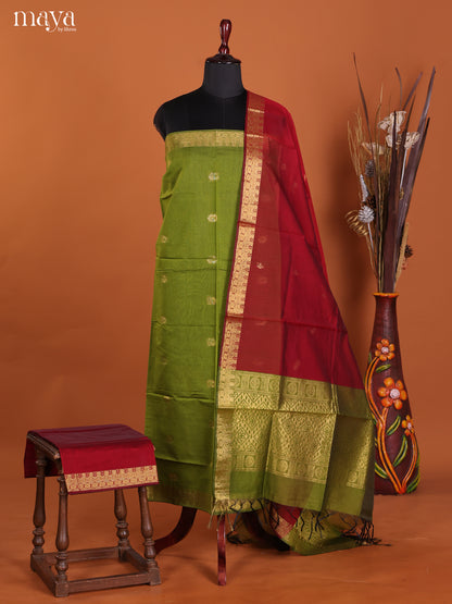 Green & Maroon-Semi silkcotton salwar unstitch