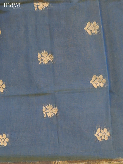Blue & Lime Green-Semi silkcotton salwar unstitch