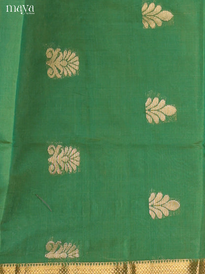 Green & Peach-Semi silkcotton salwar unstitch