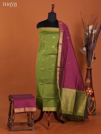 Green & Purple-Semi silkcotton salwar unstitch