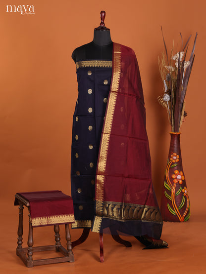 Blue & Maroon-Semi silkcotton salwar unstitch